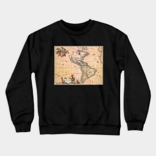 Antique Map of the Americas by Nicolaes Visscher, 1658 Crewneck Sweatshirt